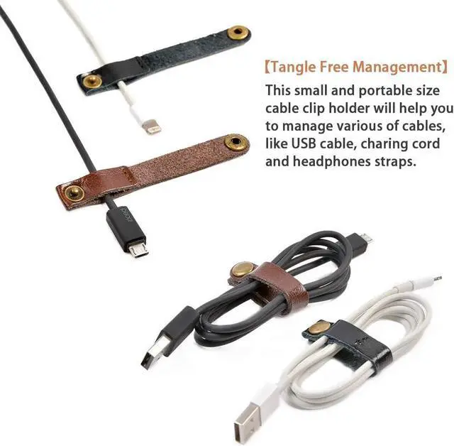 Alt view image 7 of 7 - 24 Pcs Leather Cable Straps Multi Color Handmade Leather Cord Organizer Portable Cable Tie Keeper Earphone Winder USB Cable Clips(2 Sizes,5 Colors)