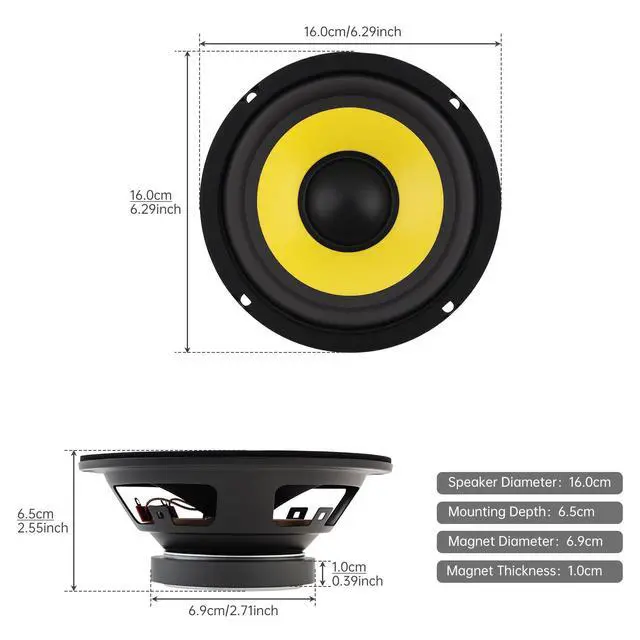 Alt view image 2 of 7 - 2 Pieces 6 Inch Bass Loudspeaker Woofer Speaker, Wide Frequency Response Car Audio Stereo Speaker for Car Audio/Home Theaters (6'')