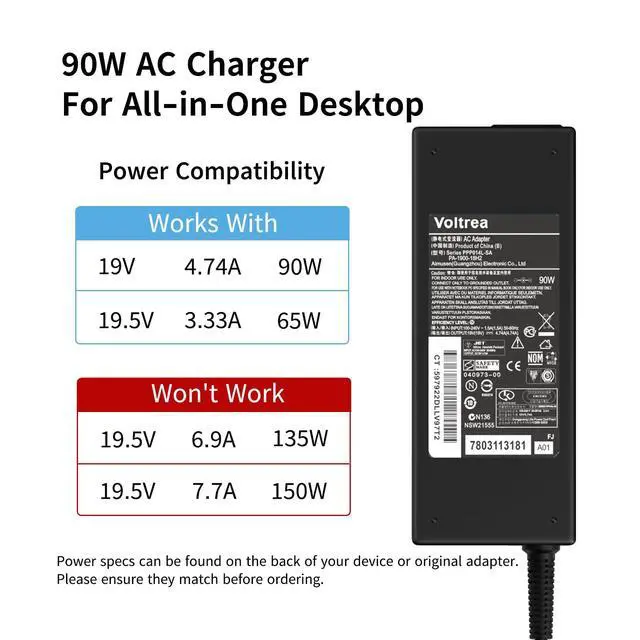 Alt view image 2 of 7 - 90W 4.47A Ac Adapter Compatible with HP All in one 20 22 24 460 205 ProDesk 400 600 G1 G2 G3 G4 G5 G6 EliteDesk 800 G2 G3 G4 Zbook 14U 15U 693712-001 L40098-001 773553-001 Desktop Power Cord