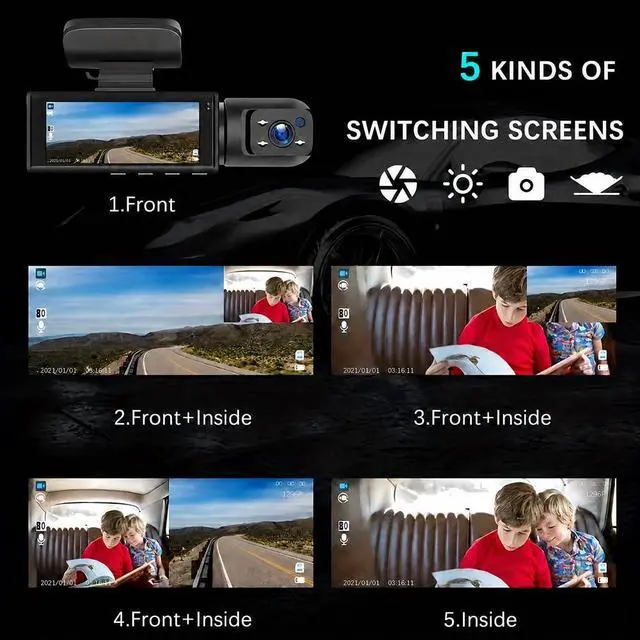 Alt view image 7 of 7 - Dash Cam Front and Inside, HD 1080P Dual Camera Car Dashboard Recorder with Display Screen (Front and Inside)