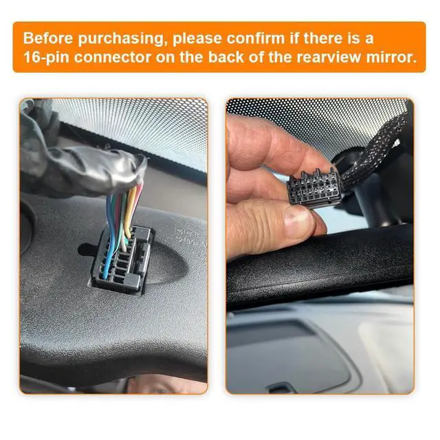 Alt view image 2 of 6 - Dash Camera Power Adapter (16-Pin) for Buick, Cadillac, Chervolet, GMC with Auto-dimming Mirror, LED Display USB Power Source, Easy to Install, 5V 12V Output (D3-050)