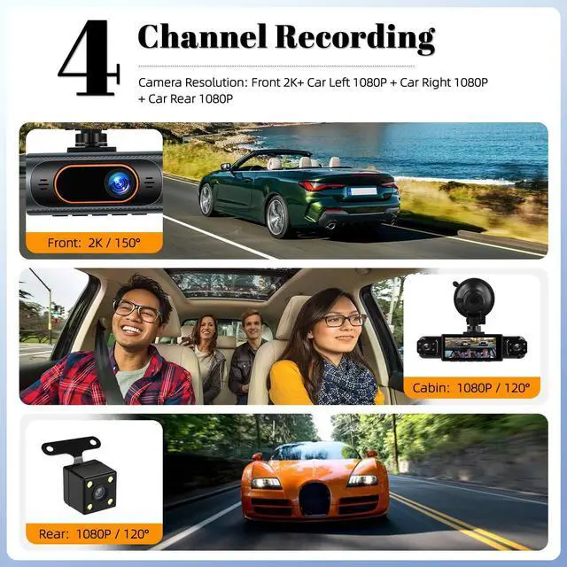 Alt view image 2 of 7 - 360 Degree View Dash Cam for Cars,4 Channel Dash Cam Car Camera Front and Rear Inside Left Right,3.16 Dashcams with Night Vision,Loop Recording,24H Parking Mode Monitor,Reverse View