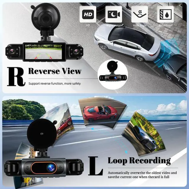 Alt view image 3 of 7 - 360 Degree View Dash Cam for Cars,4 Channel Dash Cam Car Camera Front and Rear Inside Left Right,3.16 Dashcams with Night Vision,Loop Recording,24H Parking Mode Monitor,Reverse View