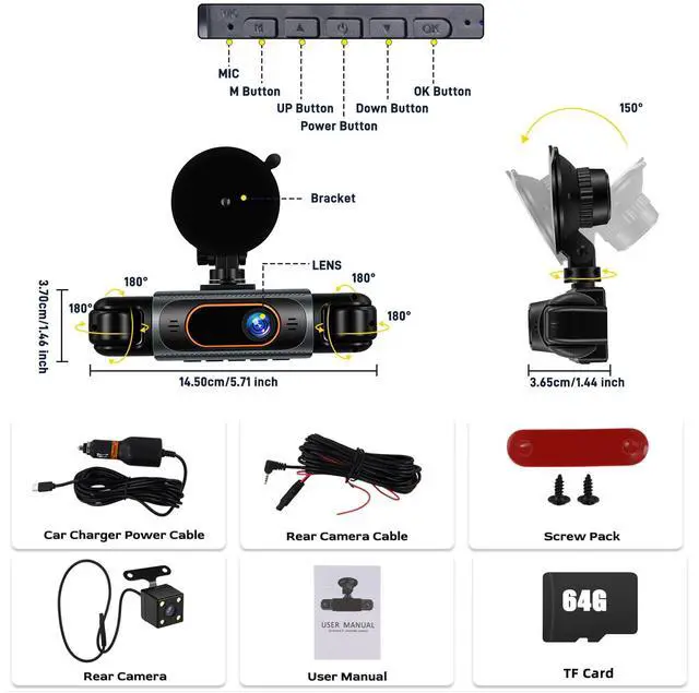 Alt view image 7 of 7 - 360 Degree View Dash Cam for Cars,4 Channel Dash Cam Car Camera Front and Rear Inside Left Right,3.16 Dashcams with Night Vision,Loop Recording,24H Parking Mode Monitor,Reverse View