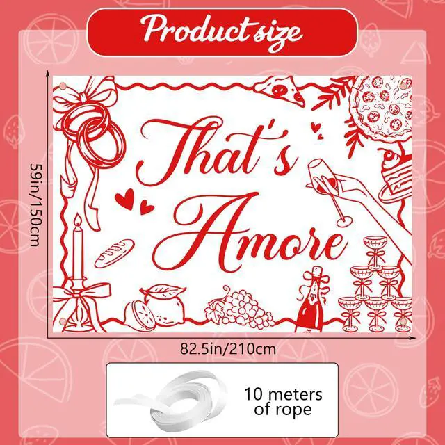 Alt view image 2 of 7 - That's Amore Backdrop Thats Amore Party Decorations Italian Themed Wedding Bridal Shower Bachelorette Party Decoration Supplies Red 7x5ft