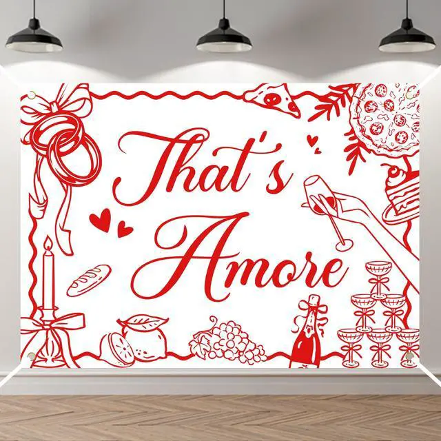 Main image of That's Amore Backdrop Thats Amore Party Decorations Italian Themed Wedding Bridal Shower Bachelorette Party Decoration Supplies Red 7x5ft