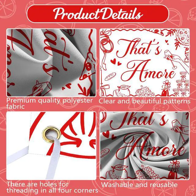 Alt view image 3 of 7 - That's Amore Backdrop Thats Amore Party Decorations Italian Themed Wedding Bridal Shower Bachelorette Party Decoration Supplies Red 7x5ft