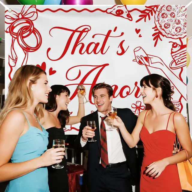 Alt view image 4 of 7 - That's Amore Backdrop Thats Amore Party Decorations Italian Themed Wedding Bridal Shower Bachelorette Party Decoration Supplies Red 7x5ft