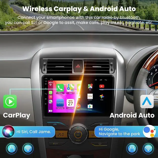 Alt view image 2 of 7 - 4G+64G Car Stereo for Toyota Corolla 2009-2013, 9 Inch Android 13 Touch Screen Corolla Radio with Wireless CarPlay, Android Auto, GPS Navi, 5G WiFi, Bluetooth 5.2, HD Rear Camera, SWC,FM Radio