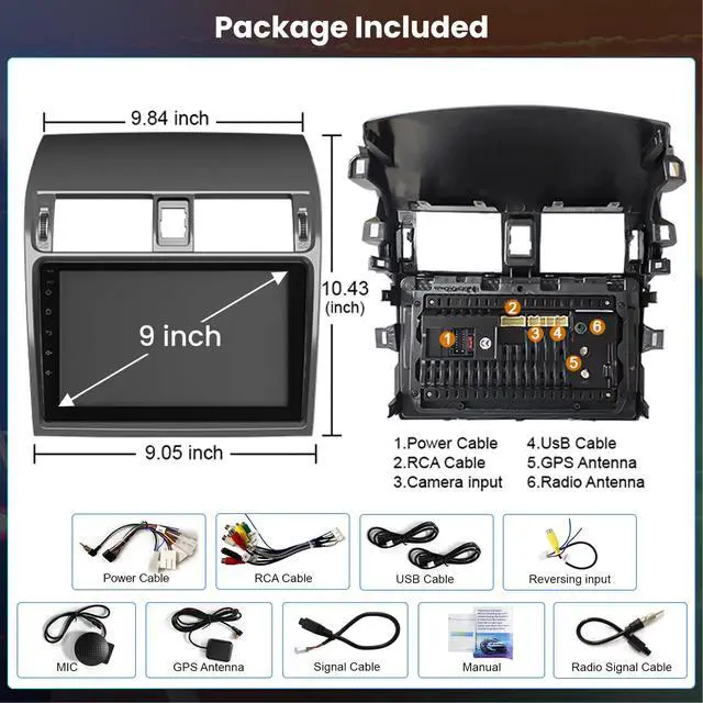Alt view image 7 of 7 - 4G+64G Car Stereo for Toyota Corolla 2009-2013, 9 Inch Android 13 Touch Screen Corolla Radio with Wireless CarPlay, Android Auto, GPS Navi, 5G WiFi, Bluetooth 5.2, HD Rear Camera, SWC,FM Radio