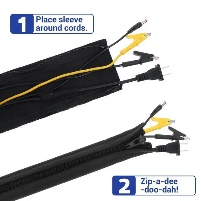 Alt view image 3 of 7 - 15-Pack Black Cable Sleeve Organizers for Wires- Zipper Cord Management | 19.7" x 3.5" Durable Cord Organizers, Easy to Install & Use, Safety Cable Sleeve Storage