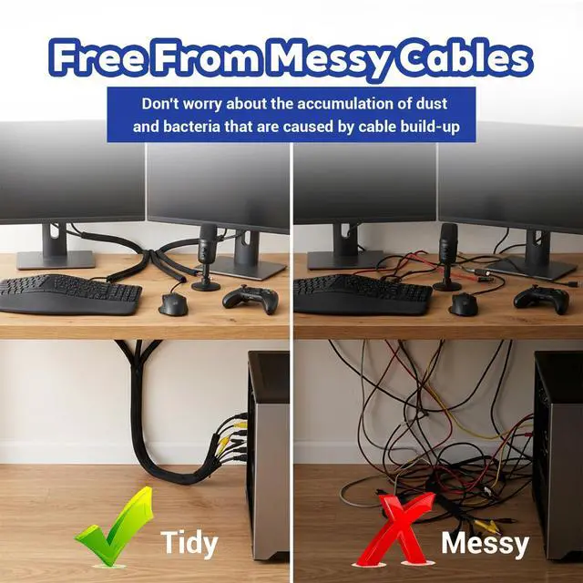 Alt view image 5 of 7 - 15-Pack Black Cable Sleeve Organizers for Wires- Zipper Cord Management | 19.7" x 3.5" Durable Cord Organizers, Easy to Install & Use, Safety Cable Sleeve Storage