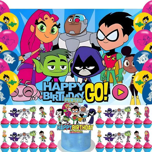 Main image of Teen Birthday Backdrop,Cartoon Titans Go Poster for Cartoon Theme Party Decorations Anime Birthday Supplies Background Studio Shoot Photo Props
