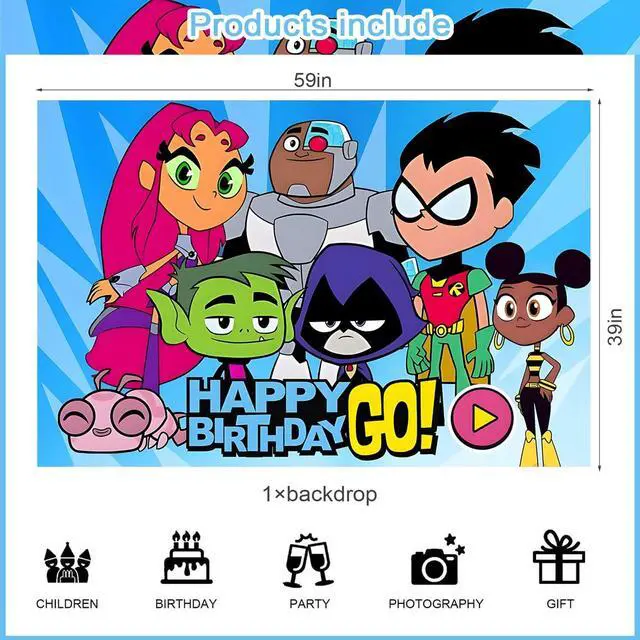 Alt view image 2 of 7 - Teen Birthday Backdrop,Cartoon Titans Go Poster for Cartoon Theme Party Decorations Anime Birthday Supplies Background Studio Shoot Photo Props