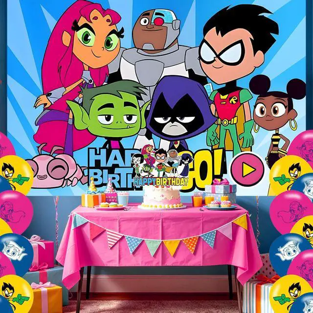 Alt view image 5 of 7 - Teen Birthday Backdrop,Cartoon Titans Go Poster for Cartoon Theme Party Decorations Anime Birthday Supplies Background Studio Shoot Photo Props