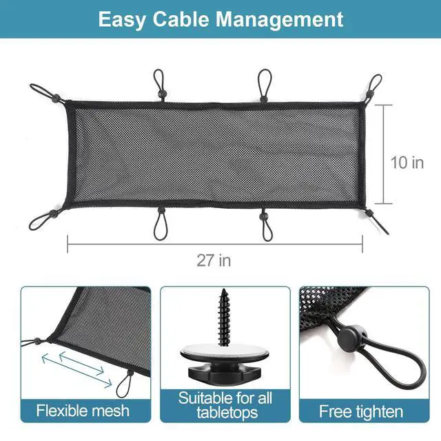 Alt view image 2 of 7 - Under Desk Cable Management Net, 36PCS Under Table Cord Management Mesh Organizer Flexible Wire Hiders, Extra Large Capacity Wire Management Kit Under Desk, Fits Most Tables
