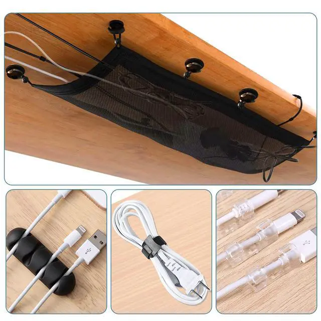 Alt view image 7 of 7 - Under Desk Cable Management Net, 36PCS Under Table Cord Management Mesh Organizer Flexible Wire Hiders, Extra Large Capacity Wire Management Kit Under Desk, Fits Most Tables