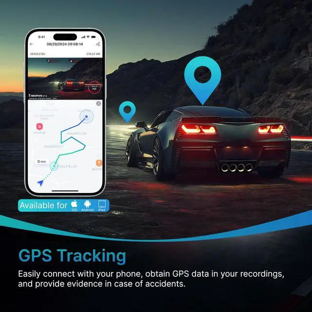 Alt view image 5 of 7 - S1 E 4K Dash Cam Front - 2160P UHD Car Dashboard Camera with 3" IPS | Built-in WiFi, GPS Tracking, Smart App Control, WDR Night Vision, 24H Parking Monitor, Emergency G-Sensor, Loop Recording