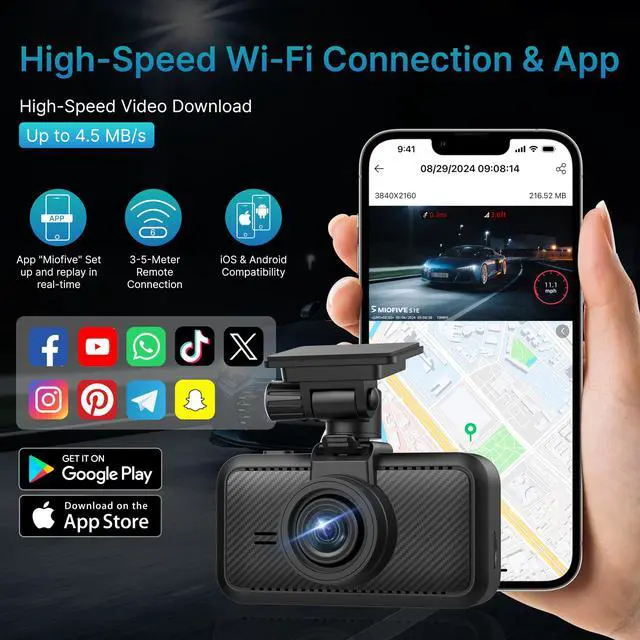 Alt view image 4 of 7 - S1 E 4K Dash Cam Front - 2160P UHD Car Dashboard Camera with 3" IPS | Built-in WiFi, GPS Tracking, Smart App Control, WDR Night Vision, 24H Parking Monitor, Emergency G-Sensor, Loop Recording