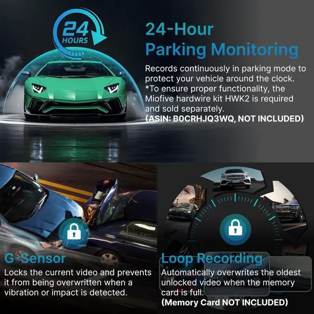 Alt view image 6 of 7 - S1 E 4K Dash Cam Front - 2160P UHD Car Dashboard Camera with 3" IPS | Built-in WiFi, GPS Tracking, Smart App Control, WDR Night Vision, 24H Parking Monitor, Emergency G-Sensor, Loop Recording