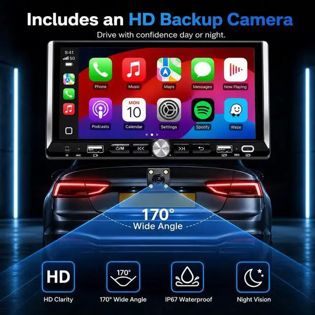 Alt view image 3 of 7 - Single Din Car Stereo - 6.9" InCell Touchscreen Car Radio with Wireless Apple Carplay Android Auto, Car Audio with Bluetooth 5.2 Mirror Link Backup Camera USB/Type C Fast Charge FM EQ SWC