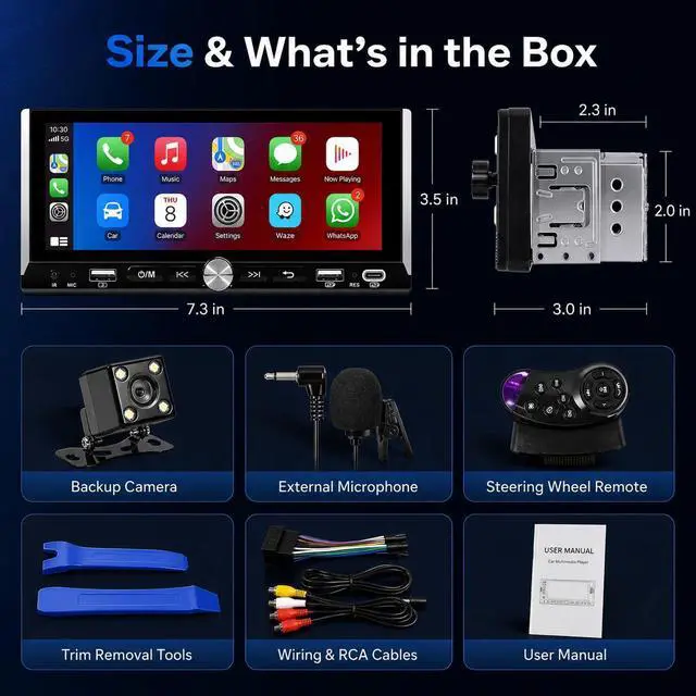Alt view image 5 of 7 - Single Din Car Stereo - 6.9" InCell Touchscreen Car Radio with Wireless Apple Carplay Android Auto, Car Audio with Bluetooth 5.2 Mirror Link Backup Camera USB/Type C Fast Charge FM EQ SWC