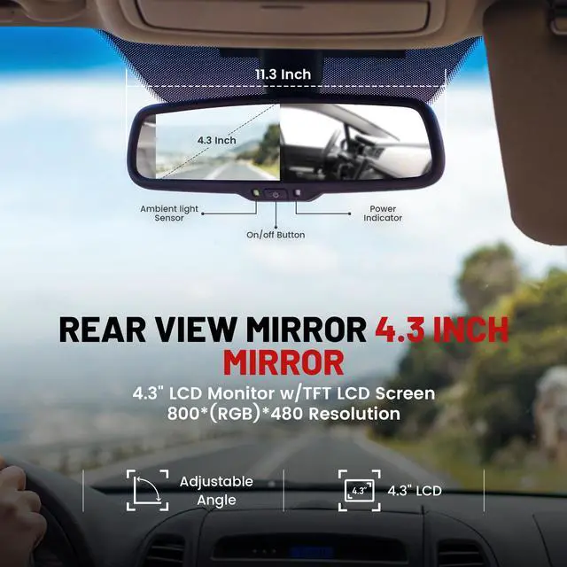 Alt view image 2 of 7 - Tailgate Backup Camera + 7" Rear View Mirror Screen Monitor Fit for Ford 2004-2014 F150/ 2009-2016 F250/F350 Pickup Trucks 4.3 Mirror Video LCD, Reverse Adjustable Parking Line Safety