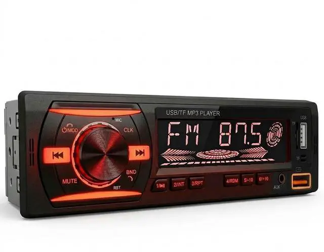 Main image of 1 DIN Car Stereo Bluetooth Audio Receiver - FM Radio MP3 Player with Hands-Free Calling, Wireless Music Streaming, Fast Charging, USB/TF/AUX Port, 7-Color Backlight, Clock Display, Remote Control