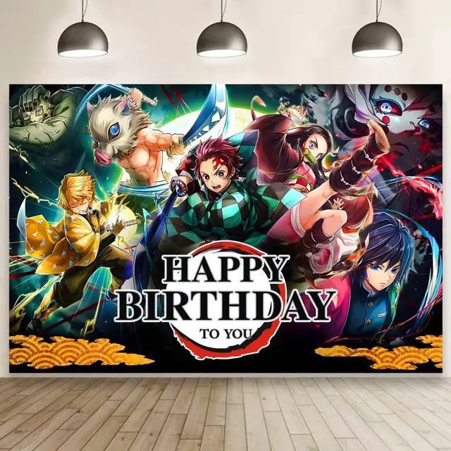 Main image of Demon Birthday Party Decorations, 5x3ft Happy Birthday Back Drop Banner Theme Backdrop Banner for Slayer Party Decorations Indoor Outdoor