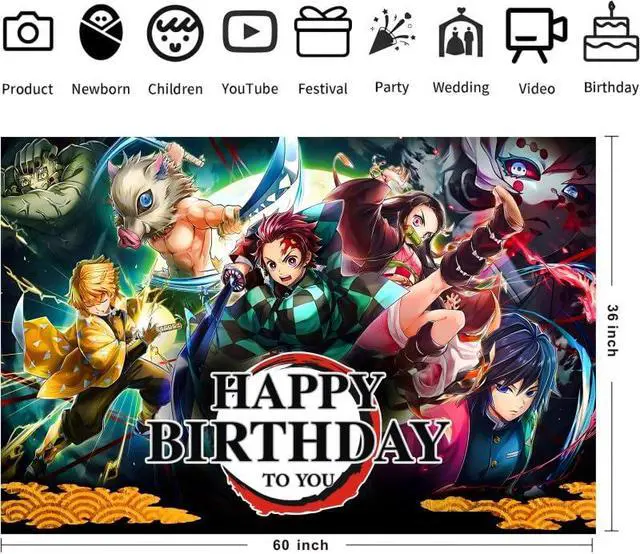 Alt view image 3 of 6 - Demon Birthday Party Decorations, 5x3ft Happy Birthday Back Drop Banner Theme Backdrop Banner for Slayer Party Decorations Indoor Outdoor