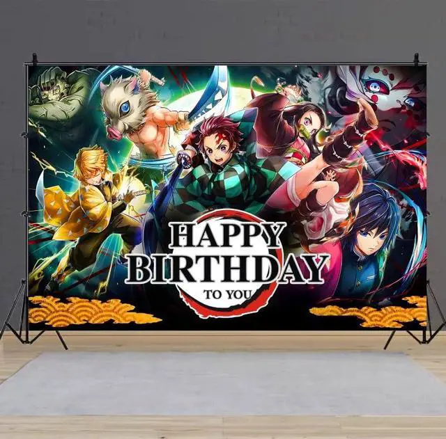 Alt view image 4 of 6 - Demon Birthday Party Decorations, 5x3ft Happy Birthday Back Drop Banner Theme Backdrop Banner for Slayer Party Decorations Indoor Outdoor