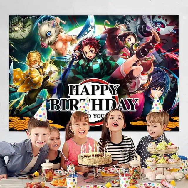 Alt view image 6 of 6 - Demon Birthday Party Decorations, 5x3ft Happy Birthday Back Drop Banner Theme Backdrop Banner for Slayer Party Decorations Indoor Outdoor
