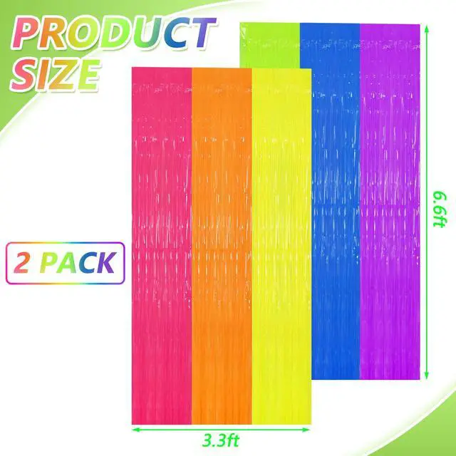 Alt view image 3 of 7 - 2 Pack Glow in The Dark Tinsel Curtains, Neon Party Decorations 3.3 x 6.6 Ft Blacklight Reactive Fluorescent Party Backdrop for Birthday Wedding, Neon Party, Glow Party Decorations Supplies