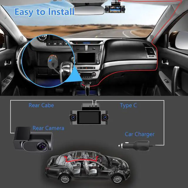 Alt view image 5 of 7 - 4 Channel Dash Cam 360 for Cars, 4k dashcam Front Rear Inside Camera with 128GB Card, 5.8GHz WiFi GPS, Voice Control, Super Night Vision, 24/7 Parking Monitor, Loop Recording