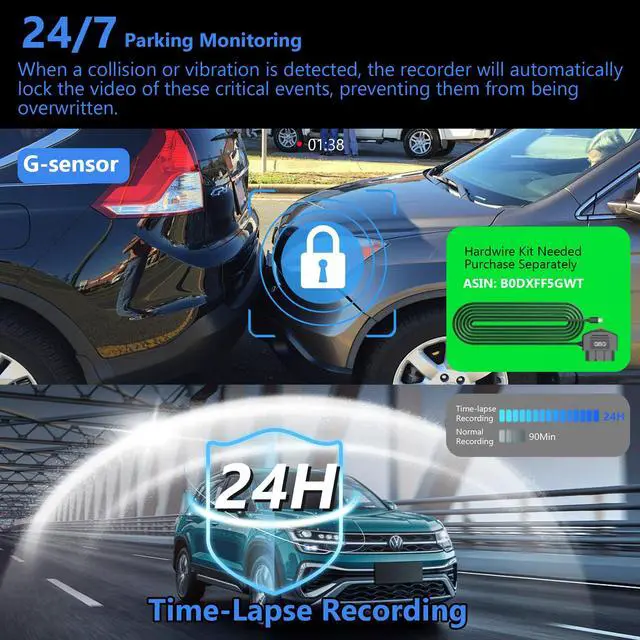 Alt view image 6 of 7 - 4 Channel Dash Cam 360 for Cars, 4k dashcam Front Rear Inside Camera with 128GB Card, 5.8GHz WiFi GPS, Voice Control, Super Night Vision, 24/7 Parking Monitor, Loop Recording