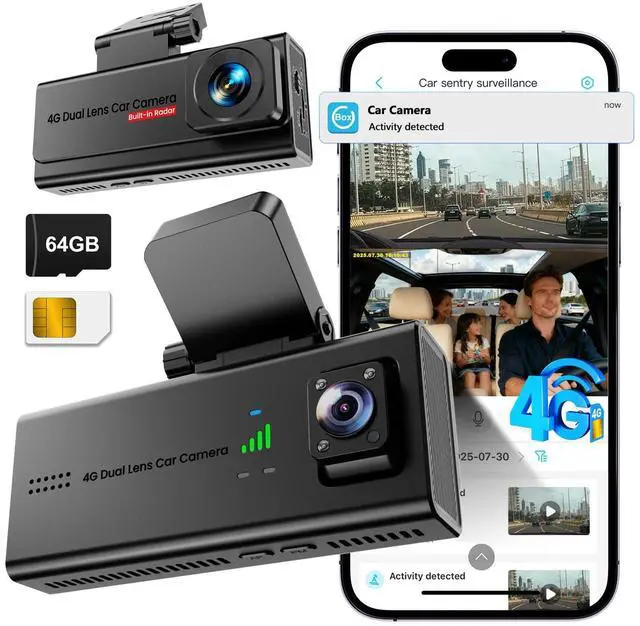 Main image of 4G LTE Dash Cam with SIM Card, Remote Live View & 24/7 Parking Monitor | Car Security Camera with AI Motion Alerts, 2-Way Talk, G-Sensor, SD/Cloud, Theft & Vandalism Protection for Fleet & Family