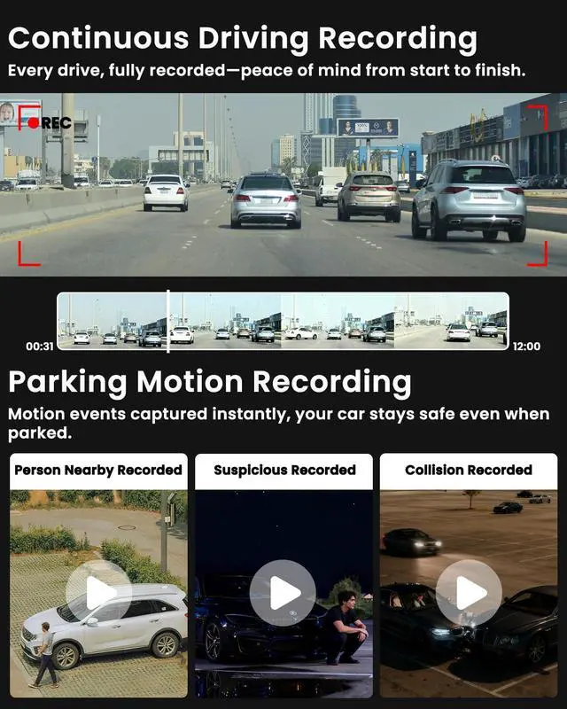 Alt view image 5 of 7 - 4G LTE Dash Cam with SIM Card, Remote Live View & 24/7 Parking Monitor | Car Security Camera with AI Motion Alerts, 2-Way Talk, G-Sensor, SD/Cloud, Theft & Vandalism Protection for Fleet & Family