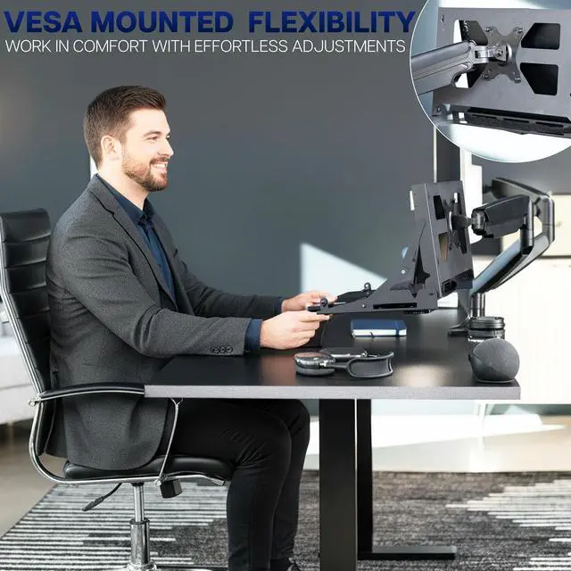 Alt view image 6 of 7 - Black Flip Down 13 to 17 inch Laptop Tray Holder, Mount-FDLAP1 | Designed for Wall-Mounted Floating Workstation or VESA Stand Accessory, Space Saving, Holds 22 lbs