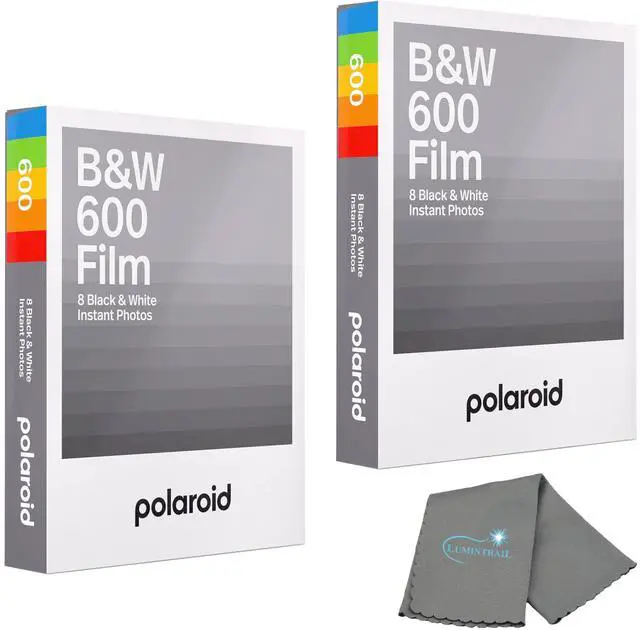 Main image of 2 Pack Black & White Instant Film, Works with 600 and i-Type Cameras, 16 B&W Films, Bundle with a Cleaning Cloth