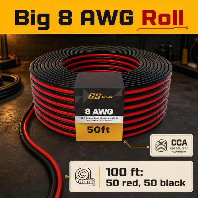Alt view image 2 of 7 - 100ft CCA 8 Gauge Wire Automotive, 50 ft Red & Black Bonded, 10 AWG 12v, Speaker Electrical Wire Low Voltage Primary for Car Stereo Audio Amplifier Trailer Harness Hookup Wiring DIY