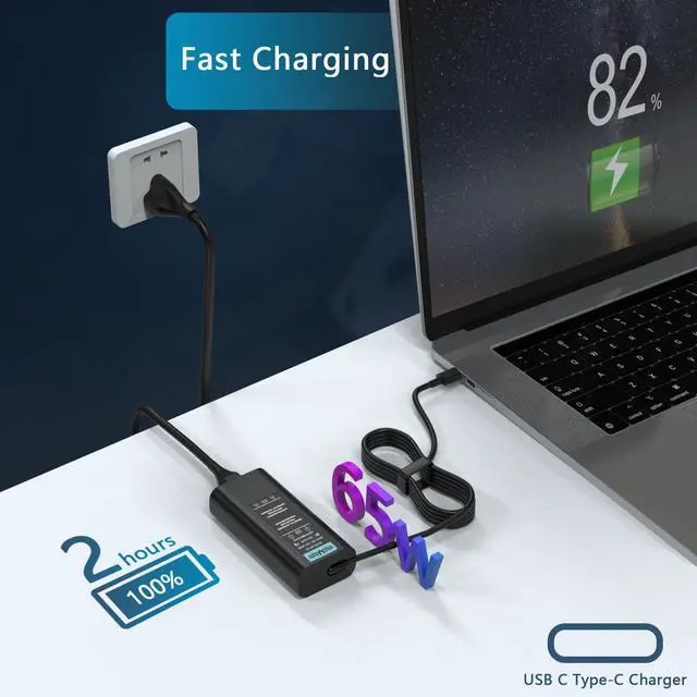 Alt view image 6 of 7 - 65W USB C AI PC Charger Compatible with Dell Pro 14 Plus 13 16 PB14250 PB13250 DB14250 PA16250 DB06250 PC16250/ Pro 14 13 Premium PA13250 PA14250 Rugged 13 14 RB14250 Laptop Power Cord