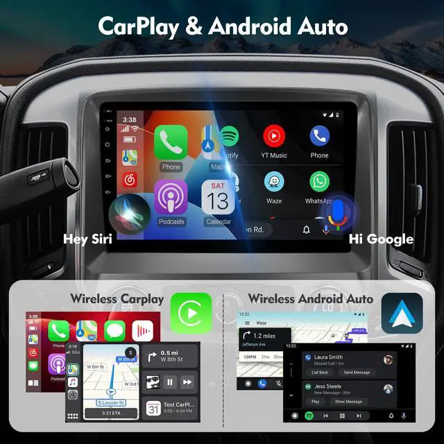 Alt view image 3 of 6 - 10.1 Inch IPS Touchscreen Android 12 Car Stereo for Chevrolet Silverado/GMC Sierra 2014-2018 with Wireless CarPlay & Android Auto 2+32GB Car Radio, Support GPS, WiFi, Bluetooth, FM, Backup Camera