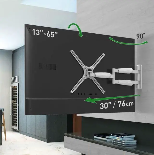 Main image of Long White TV Wall Mount, 13-65 inch Full Motion Articulating - 4 Movement Flat/Curved Screen Bracket, Holds up to 79lbs, Extremely Extendable, Fits LED OLED LCD (BM343XLW)