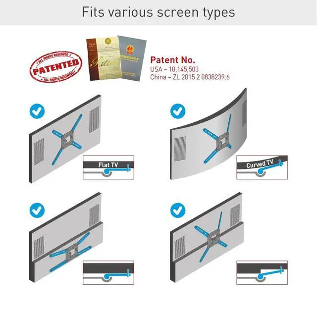 Alt view image 7 of 7 - Long White TV Wall Mount, 13-65 inch Full Motion Articulating - 4 Movement Flat/Curved Screen Bracket, Holds up to 79lbs, Extremely Extendable, Fits LED OLED LCD (BM343XLW)