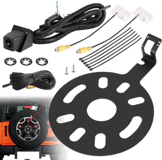 Main image of Car Rear View Back Up Camera Reverse Camera with Wire Adapter | Compatible with 2007-2018 Jeep Wrangler Spare Tire Mount Waterproof Wide Angle Removable Camera