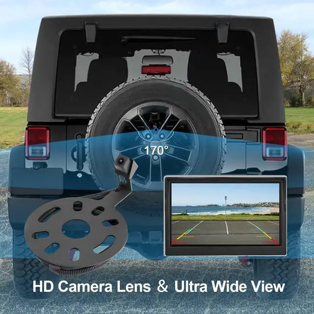 Alt view image 4 of 7 - Car Rear View Back Up Camera Reverse Camera with Wire Adapter | Compatible with 2007-2018 Jeep Wrangler Spare Tire Mount Waterproof Wide Angle Removable Camera