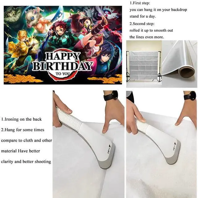 Alt view image 5 of 6 - Demon Birthday Party Decorations, 5x3ft Happy Birthday Back Drop Banner Theme Backdrop Banner for Slayer Party Decorations Indoor Outdoor