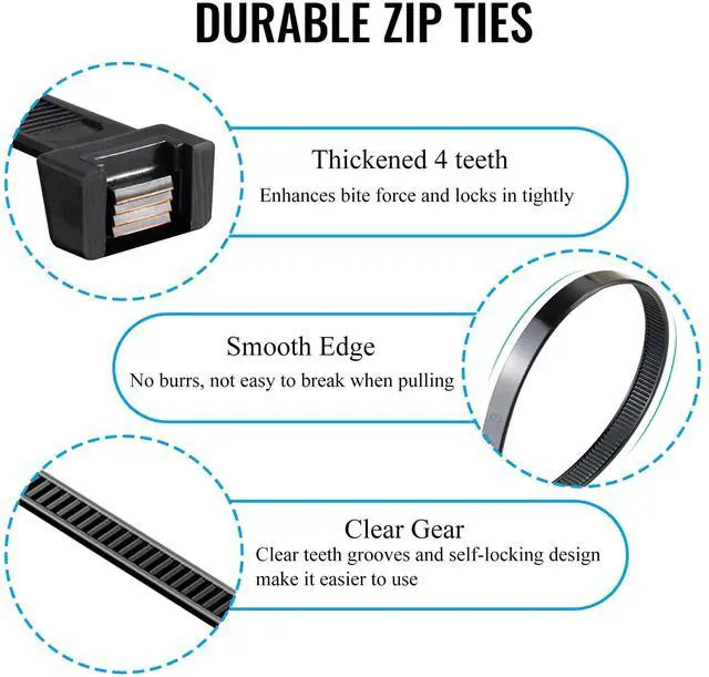 Alt view image 5 of 7 - 2500PCS Zip Ties Assorted Sizes (4/6/8/10/12 Inch) 500PCS Each Black Self-Locking Nylon Cable Ties Multipurpose Wire Ties for Home, Office, Garden, Workshop Indoor/Outdoor Use