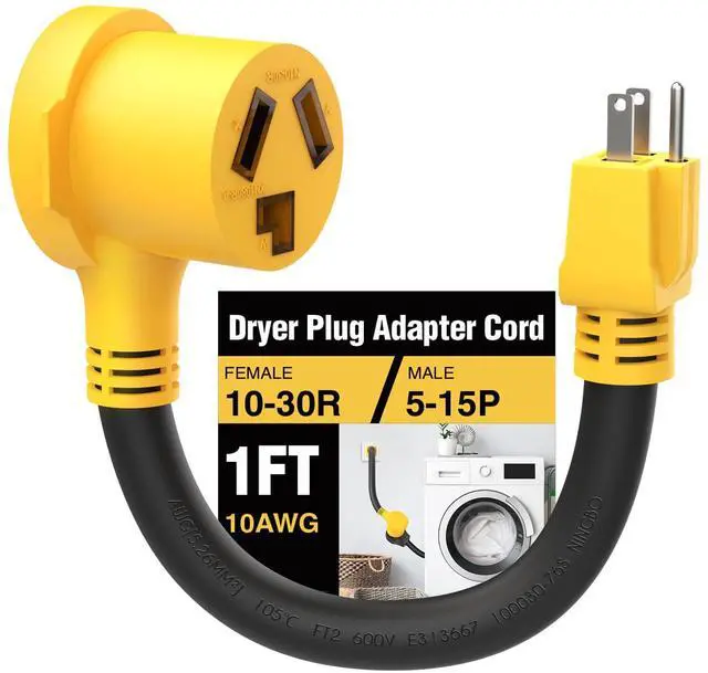 Main image of Renters Friendly NEMA 5-15P Household Plug to 10-30R Dryer Adapter Cord 12 Inch Heavy Duty STW 10 Gauge ONLY for 120V Device EV Power Cord