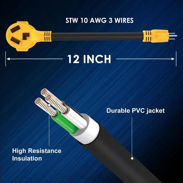 Alt view image 6 of 7 - Renters Friendly NEMA 5-15P Household Plug to 10-30R Dryer Adapter Cord 12 Inch Heavy Duty STW 10 Gauge ONLY for 120V Device EV Power Cord